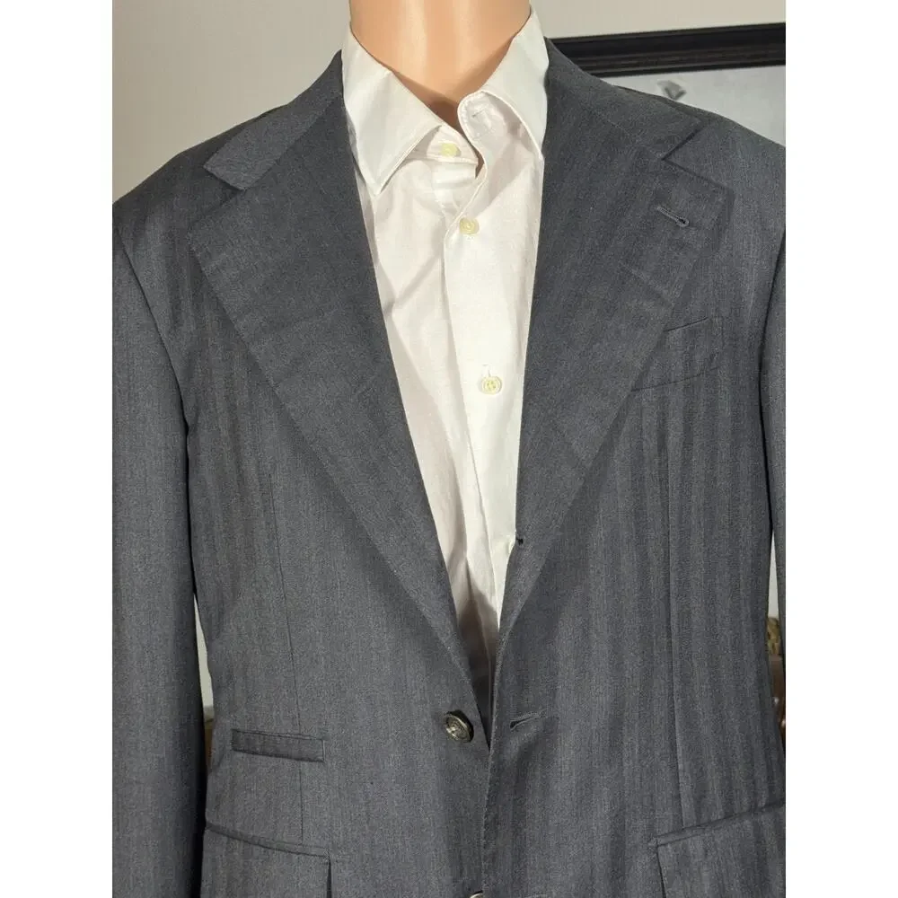 Brunello Cucinelli Charcoal Gray Herringbone 2 piece Suit 50EU 40R 34x28